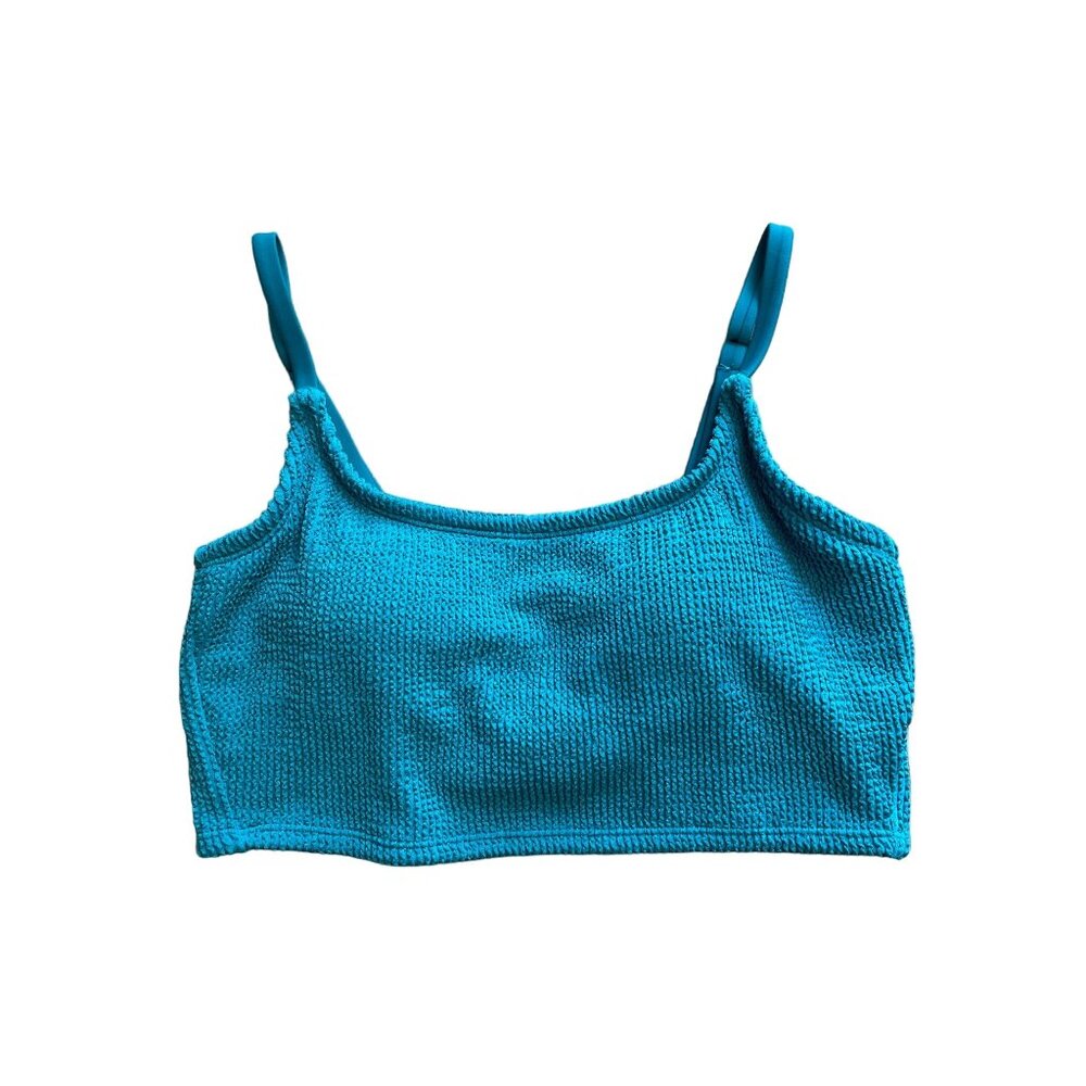 KONA SOL BIKINI TOP PUCKER TEXTURE SQUARE NECK TEAL BLUE SWIM SUIT WOMEN'S SMALL